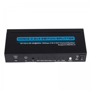 V2.0 HDMI 2x4スイッチ\/スプリッターサポート3D Ultra HD 4Kx2K @ 60Hz HDCP2.2