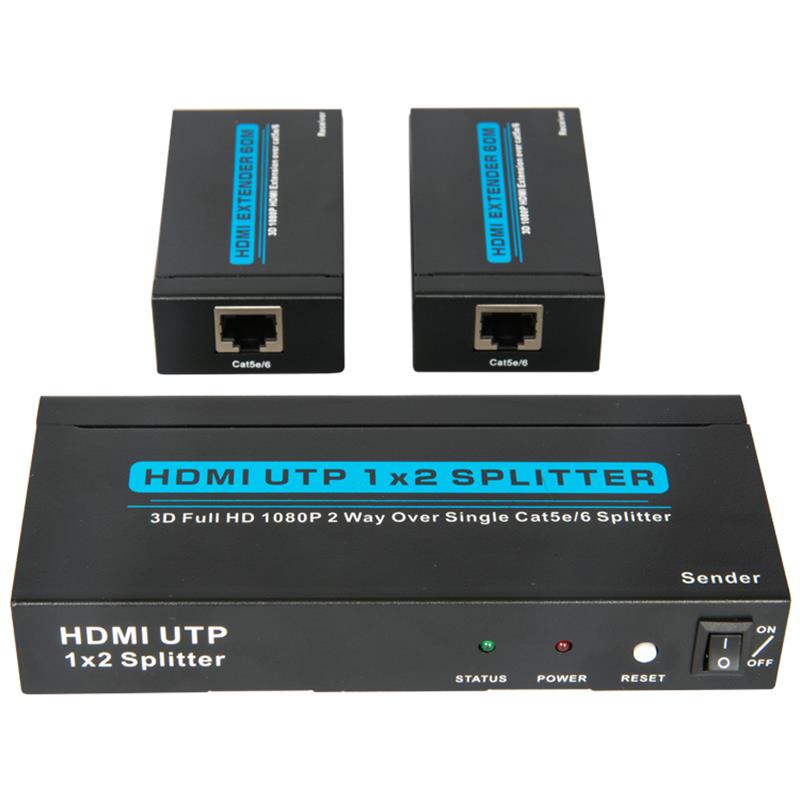 2つのポートUTP HDMI 1x2スプリッター、単一のCat5e \/ 6、最大60mの2つのレシーバー