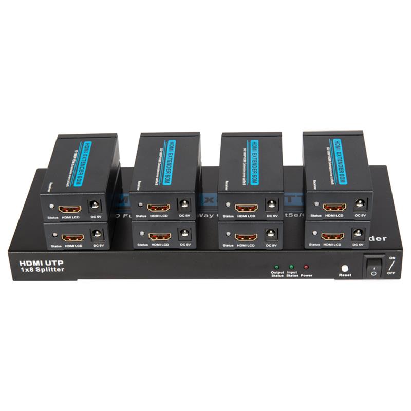 単一のCat5e \/ 6上の8ポートHDMI UTP 1x8スプリッター、最大60mの8個のレシーバー