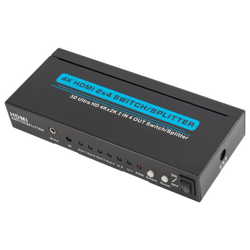 4K \/ 30Hz HDMI 2x4スイッチャー\/スプリッターサポート3D Ultra HD 4Kx2K \/ 30Hz